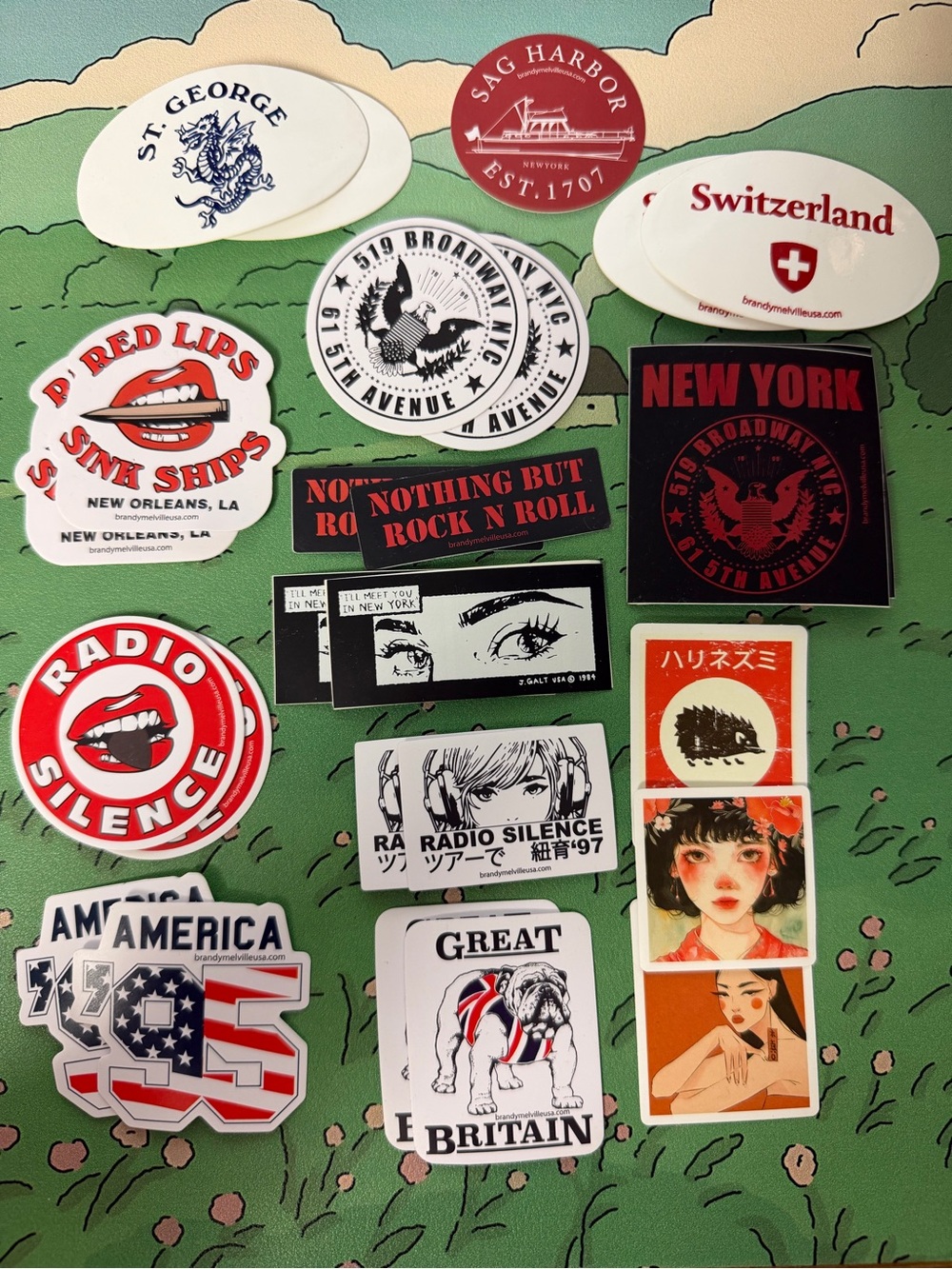 Brandy Melville City and Miscellaneous Sticker Pack - Assorted Graphic Designs